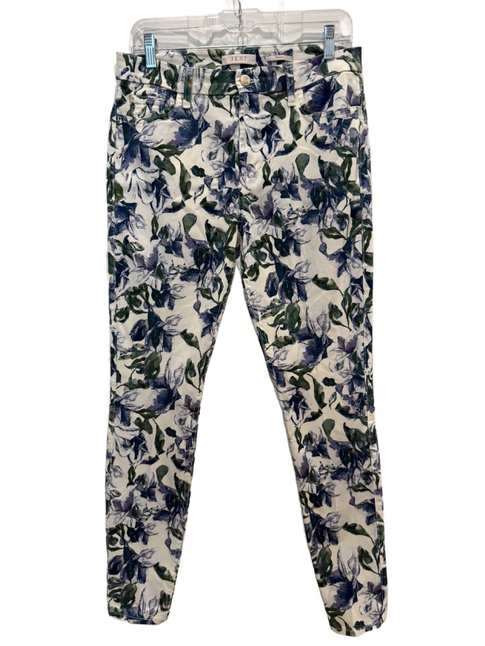 Jen 7 Blue & White Floral Skinny Skinny Jeans with Navy & Olive Print. 8
